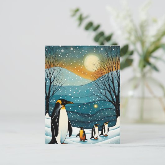 Sneeuwrijke Winter Nacht Pinguïn Kerst Feestdagen (Staand voorkant)