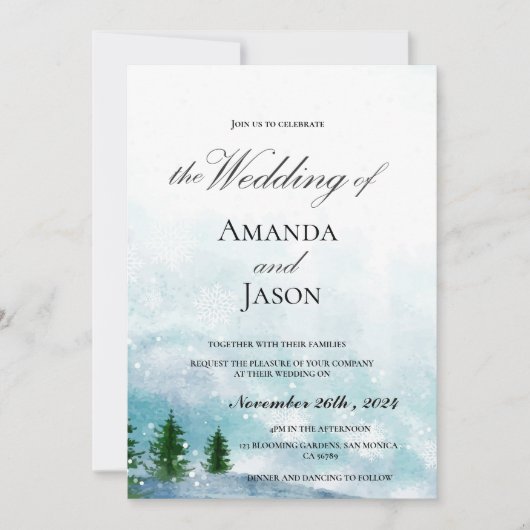 Sneeuwrijke Winter Ochtend Blauw Huwelijk Uitnodig (Voorkant)