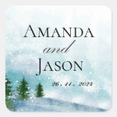 Sneeuwrijke Winter Ochtend Blauwe Hues Bruiloft Vierkante Sticker (Voorkant)