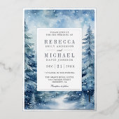 Sneeuwrijke Winter Pijnboombos Foto Collage Bruilo Folie Uitnodiging (Voorkant)