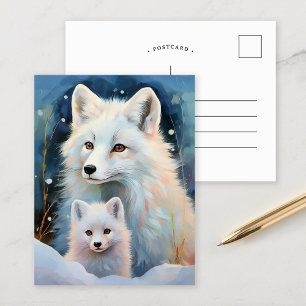 Sneeuwrijke Winter Poolvos Moderne Kunst Briefkaart