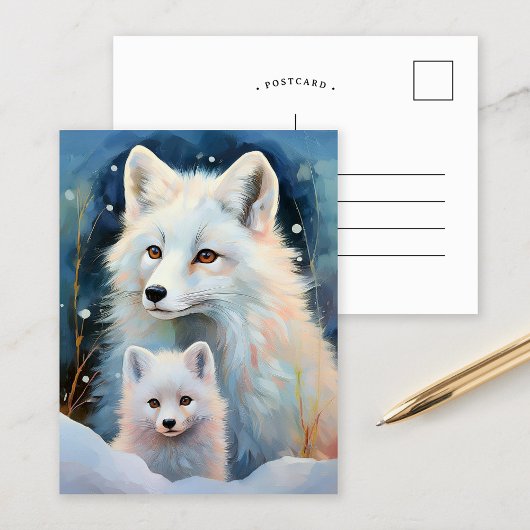 Sneeuwrijke Winter Poolvos Moderne Kunst Briefkaart