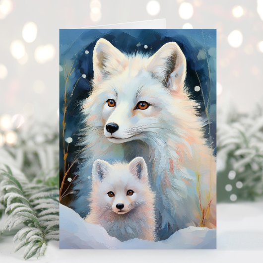 Sneeuwrijke Winter Poolvos Moderne Kunst Kaart