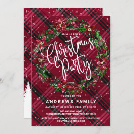 Sneeuwrijke winter rode bloemenkrans flanel kerstm kaart