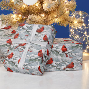 Sneeuwrijke Winter Rode Kardinaalvogel Patroon Cadeaupapier