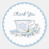 Sneeuwrijke Winter Thee Cup | Dank u Ronde Sticker (Voorkant)