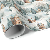 Sneeuwrijke Winter Village Scène Kerstmis Cadeaupapier (Rol Hoek)