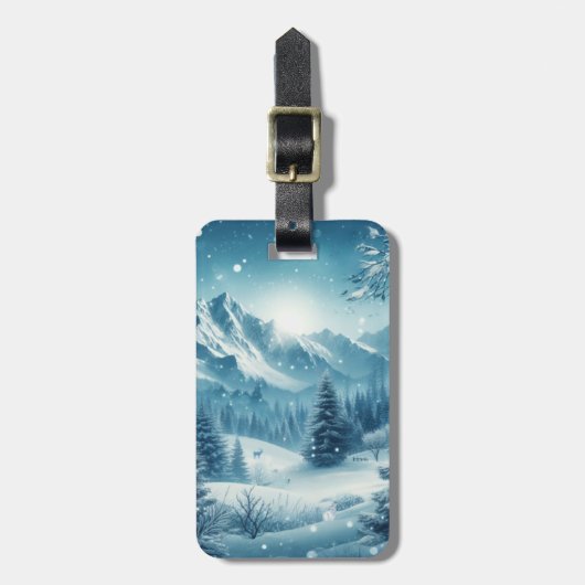 Sneeuwrijke winterberg bagagelabel (Voorkant verticaal)