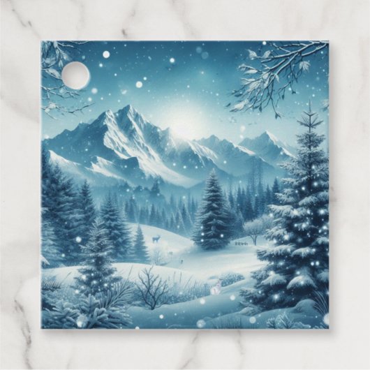 Sneeuwrijke winterberg bedankjes labels (Voorkant)