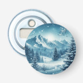 Sneeuwrijke winterberg button flesopener (Voorkant)