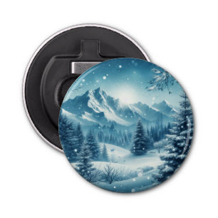 Sneeuwrijke winterberg button flesopener