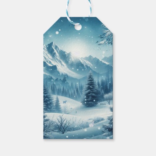 Sneeuwrijke winterberg cadeaulabel (Voorkant)