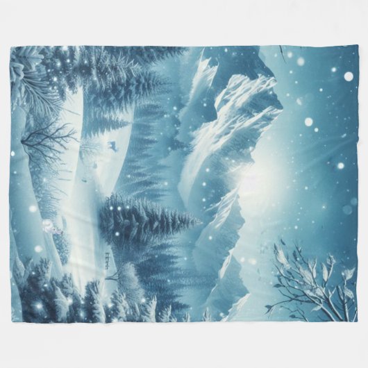 Sneeuwrijke winterberg fleece deken (Voorkant (Horizontaal))