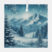 Sneeuwrijke winterberg glas ornament (Achterkant)