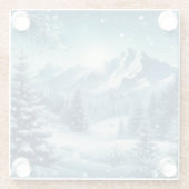 Sneeuwrijke winterberg glazen onderzetter (Achterkant)