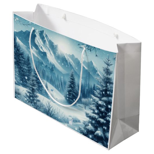 Sneeuwrijke winterberg groot cadeauzakje (Achterkant Gekanteld)