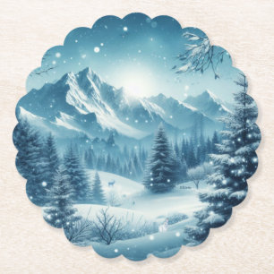 Sneeuwrijke winterberg kartonnen onderzetters