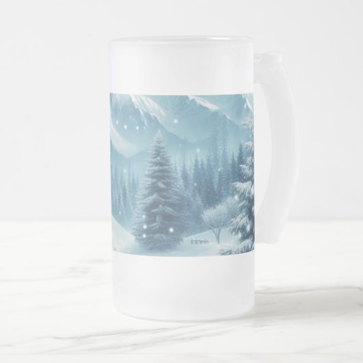 Sneeuwrijke winterberg matglas bierpul (Voorkant rechts)