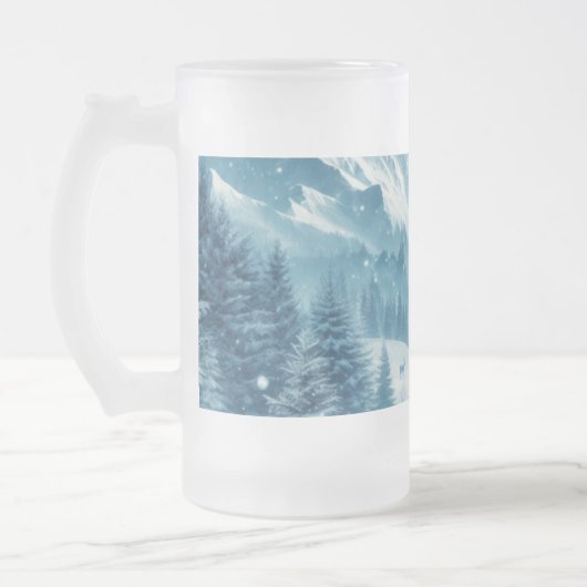 Sneeuwrijke winterberg matglas bierpul (Links)