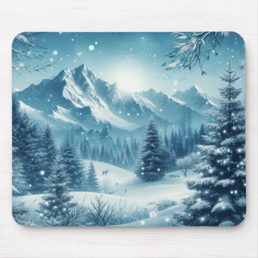 Sneeuwrijke winterberg muismat (Voorkant)