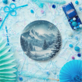 Sneeuwrijke winterberg papieren bordje (Feest)