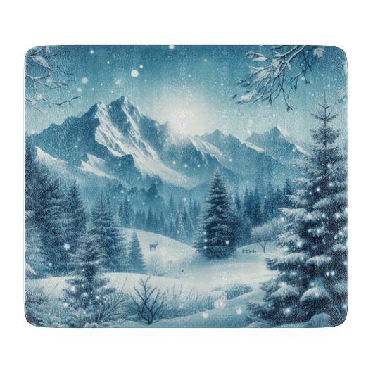 Sneeuwrijke winterberg snijplank (Voorkant)