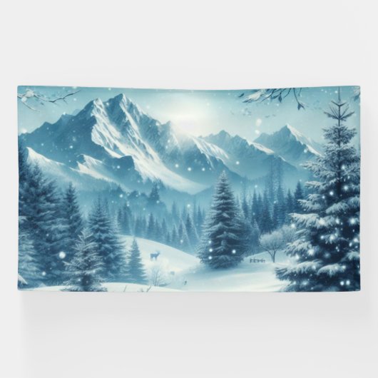 Sneeuwrijke winterberg spandoek (Horizontaal)