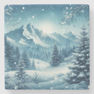 Sneeuwrijke winterberg stenen onderzetter