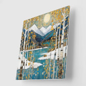 Sneeuwrijke winterberg vierkante klok (Hoek)