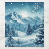 Sneeuwrijke winterberg wijn etiket (Enkel label)