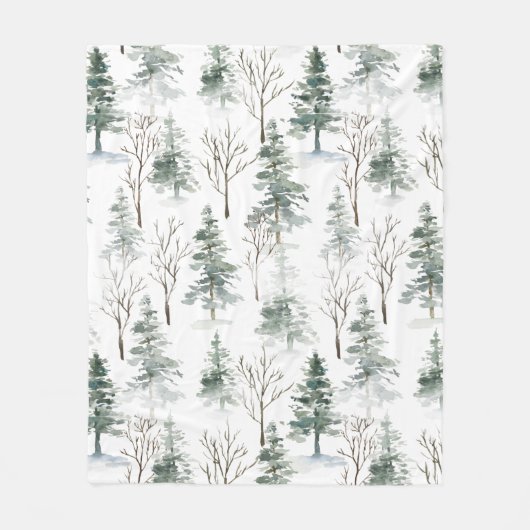 Sneeuwrijke winterbomen Kerstpatroon Fleece Deken (Voorkant)
