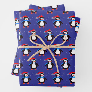 Sneeuwrijke winterpinguïn inpakpapier vel