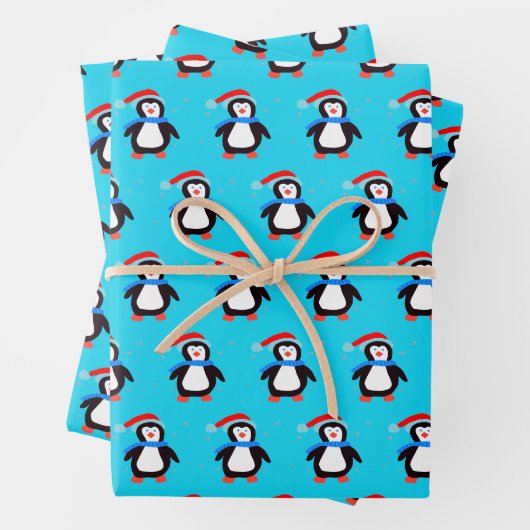 Sneeuwrijke winterpinguïn inpakpapier vel (In situ)