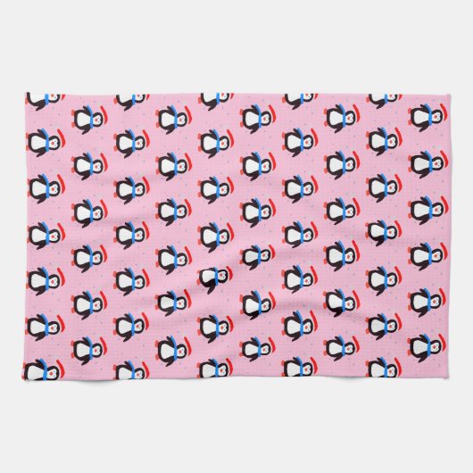 Sneeuwrijke winterpinguïn theedoek (Horizontaal)