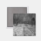 Sneeuwrijke woonstraat magneet (Voorkant / Achterkant)