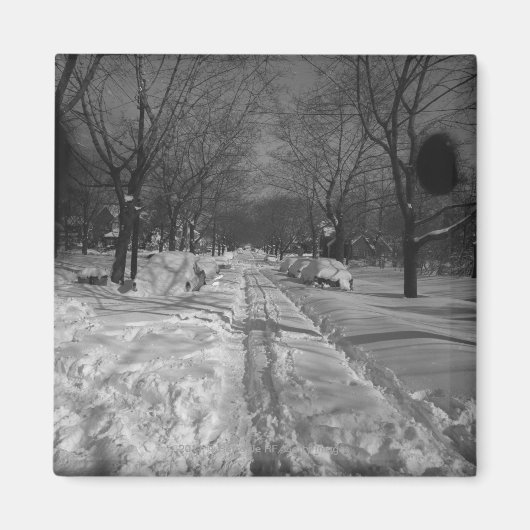 Sneeuwrijke woonstraat magneet (Voorkant)