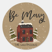 Sneeuwrijke zoutbak huis primitief land Kerstmis Ronde Sticker (Voorkant)