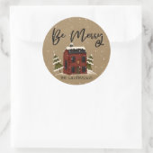 Sneeuwrijke zoutbak huis primitief land Kerstmis Ronde Sticker (Tas)