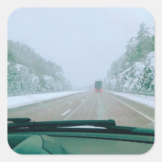 Sneeuwrijke Zweedse Wegreis Vierkante Sticker (Voorkant)