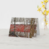 Sneeuwrode gedekte brugkoffiezetkaart kaart (Gele Bloem)