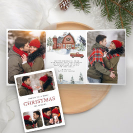Sneeuwrode schuur bos foto collage Kerstmis Drieluik Wenskaart