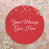 Sneeuwrood gepersonaliseerd kerstbericht ronde sticker
