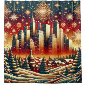 "Sneeuwrood goud en groen kerstlandschap" Douchegordijn (Voorkant)