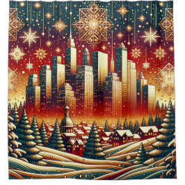 "Sneeuwrood goud en groen kerstlandschap" Douchegordijn