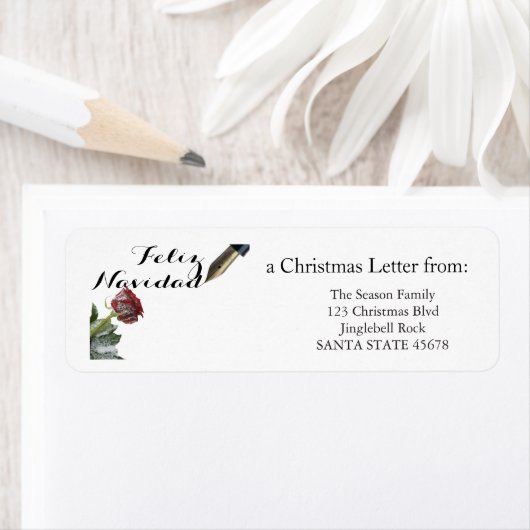 Sneeuwroos Feliz Navidad Letter Etiket (Insitu)