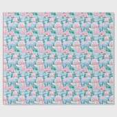 Sneeuwroze en Blauw Kerstmis Gingerbread Town Cadeaupapier (Vlak)