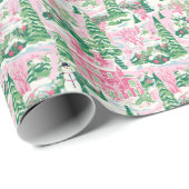Sneeuwroze en groene kersthuizen cadeaupapier (Rol Hoek)