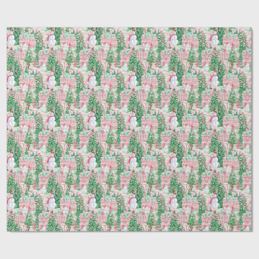 Sneeuwroze en groene kerststad cadeaupapier (Vlak)