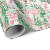 Sneeuwroze en groene kerststad cadeaupapier (Rol Hoek)