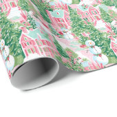 Sneeuwroze en groene kerststad cadeaupapier (Rol Hoek)